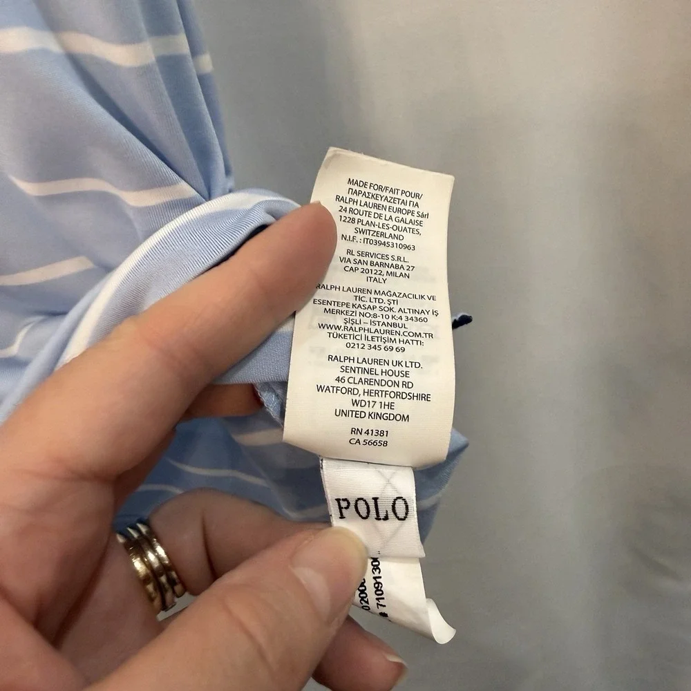 Ralph Lauren Performance Polo Men White On Blue Stripe L